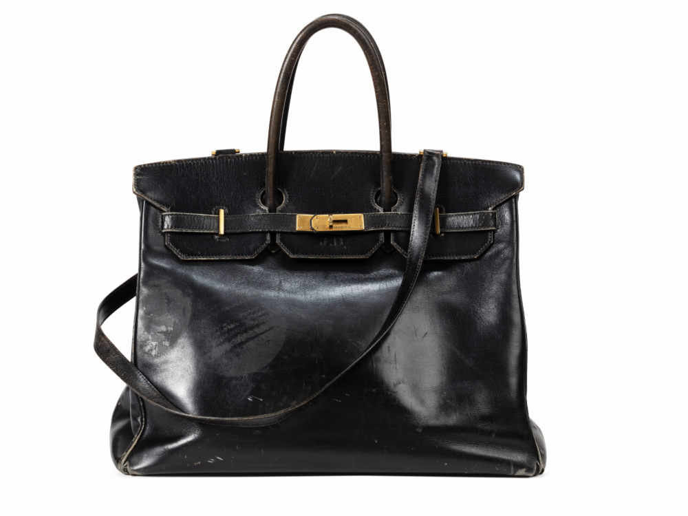 Prva Birkin torba, ki jo je Hermès izdelal za Jane Birkin, na dražbi v Parizu